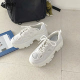 Women Sneakers Fashion Chunky Casual Thick Sole Breathable Mesh Lace Up Platform Vulcanize Female Beige Non Slip Walking