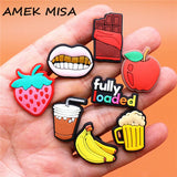 Food Style Shoe Charms Accessories Coffee Chocolate Beer Banana Apple Shoes Buckle Decorations Fit Kids X-mas Party