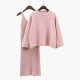 Pieces Suit Women Sweater Dress Set Spring Winter O Neck Loose Sweaters And Knitted Vest Dress Female Jumper Sweater