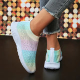 Rainbow Colors Crystal Flats Shoes Women Slip On Breathable Mesh Sneakers Woman Non Slip Walking Shoes Plus Size