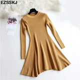 Autumn Winter black Sweater Dress Women o-neck Long Sleeve A Line thick Knit mini Dress female girl short bodycon