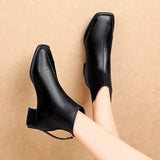 Boots for Women Square Toe Fashion Shoes Short Boots Zipper Square Heels Comfortable Pu Leather Square Heel Lady