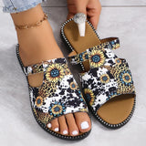 Breakj Size Set Toe Slippers Female 2024 Summer New National Style Fashion Sunflower Flat Beach Cool Drag