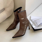 Breakj Autumn Sharp Leather Fashion Thin Short Boots Women's Side Zipper Fine And High And Thin Boots Naked
