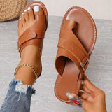 Breakj Autumn And Winter New Large-Size Lady Flat-Soled Sandals Temu Casual Simple Comfortable Non-Slip Solid