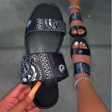 Women's Slippers Graffiti Bandana Slides Cashew Flower Silk Flats Shoes Outdoor Beach Sandals Summer Ladies Home Footwear