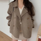 2021 New Fashion Women Elegant Double Breasted Long Sleeve Wool Coats Autumn Winter Chic Casual Solid Color