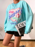 Sweet Love Printing Oversize Sweatshirts Cotton Fitness O Neck Long Sleeve Pullover Autumn Winter Harajuku Kawaii
