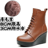 Breakj Head 12Cm High Slope And Waterproof Table Mid-Sleevel Boots With Side Zipper Women's Boots Pine Cake Plus Velvet Winter Warm Leather