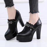 Autumn And Winter New Thick-Heeled Ultra-High-Heel Muffin Thick-Soled Waterproof Platform Single Shoes Deep Mouth Waterproof Platform Women's Leather