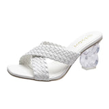 Breakj Female 2023 New Women's Shoes Summer Korean Version Of Square Head Fish Mouth Woven Cross Sandals Large Size Women's