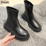 Winter Shoes Design Women Ankle Boots Fashion Thick Sole Non Slip Flats Ladies Back Zippers Elegant Short