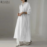 Elegant Lapel Robe Women's Autumn Sundress ZANZEA 2022 Casual Long Sleeve Maxi Vestidos Female Striped Shirt