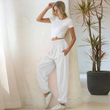 New Women Solid Sports Trousers Autumn Winter Casual Loose Running Jogger Pants Female Elastic Waist Street Long