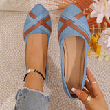 Breakj Denim Large-Size Shallow Single-Shoe Women's Round Head Cross With Lazy Working Shoes