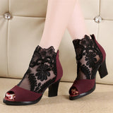 Hot Large-Size Mesh High Heels Coarse Heel Lace Fish Shoes Women's Sandals