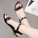 Summer New Style Rhinestone Rivet Suede Sandals Large Size Female Korean Version of The Thick-soled Wild Fashion