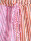 Chic Striped Patchwork Shorts Women 2021 Fashion Drawstring Tie Short Pants Female Casual
