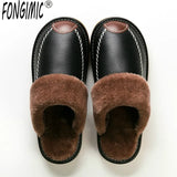 Winter Leather Slippers Bedroom Cotton Slippers Male Waterproof Thick Plus Velvet Indoor Warm House Home Slippers