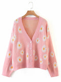 Flower Cardigan for Women Sweater Women College Knit Long Sleeve Top Loose Green Sweater Female Sueters De