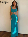 Dress For New Year 2022 Sexy Party Club Hollow Out Black Strap Long Bodycon Dresses Fashion Wrap Casual Ladies