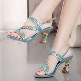 New Summer Diamond Sandals Women's Exposed Toe Sexy Diamond High-Heeled Crystal