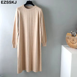 Autumn Winter O-NECK Long straight sweater Dress Women Casual oversize Sweater Dresses maix THICK batwing sleeve