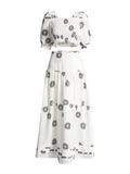 Vintage Style Print Two Sets Of 2025 New Bubble Sleeve Short Top + High Waist Half-Dress Fashion Suit