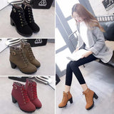 High Heels, Single Boots, Belt Buckles, Women's Shoes, Thick Heels, Short Boots, Round Head Martin Boots, Women's Lace And Naked Boots Knight
