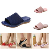 Breakj Size Thick Low Slippers Female Polyurethane Bottom Lightweight Flying Knit Pine Cake Low One Line Beach