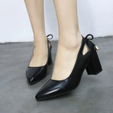 Summer Large Size Thick Heel High Heel Women's Shoes Professional Shallow Mouth Pointed Black Bow Sandals