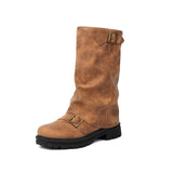 Breakj Boots Belt Buckle Round Head Middle Boots Autumn / Winter Plus Size Women's Boots