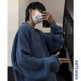 Couple Male Harajuku Retro Trend Thick Line Sweater Solid Color Loose Oversize Top Autumn Winter Oversized