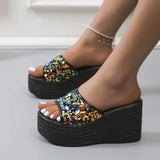 Breakj Summer New Large-Size Ladies Sloping Sandals And Slids Casual Comfortable Black