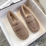 Ladies Luxury Lambswool Loafers Moccasins Femme Winter Cotton Shoes Women Warm Plush Slip On Curly Furry Sheep Fur