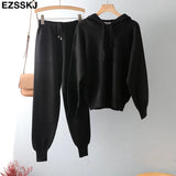 2 Pieces Set Women Knitted Tracksuit hooded Sweater + Harem Pants Pullover 2021 Sweater Set CHIC Knitted hooded