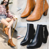 Women Ankle Boots Spring High Heels Faux Suede Plus Size Short Boot Zipper Chunky Thick Heel Shoes Ladies Casual Shoes