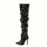 Over-The-Knee Boots Autumn 2023 New Pointed Patent Leather High Tube Black Zipper Thin Heel High Heel Women's