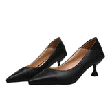 2024 New Korean Version Of Pointed Single Shoes With Shallow High Heels Fashion Stitching Black Women's