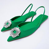 Shoe Fashion Pointed Crystal Square Buckle Women Shoes PU Leather Luxury Low-heeled Female Shoes Sandals Women2021