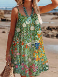 Spring O Neck Loose Sling Beach Dress Sexy Off Shoulder Hollow Boho Dress Women Retro Pattern Print Patchwork Summer Mini