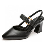 High-Heeled Sandals Women's Shoes 2023 Summer New Cowhide Thick-Heeled Fairy Shoes With