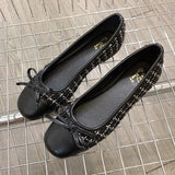 Doudou Shoes Square Head Shallow Mouth 2023 Spring New Korean Flat-Bottomed Bow Lazy Mary Jane Single
