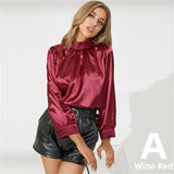 2022 Fashion Women's Satin Blouses Celmia Elegant High Collar Tunic Tops Luxury Solid Silky Shirts Lantern Sleeve Blusas