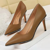 Shoes Black Heels Metal Beads Woman Pumps Suede High Heels Stiletto Wedding Shoes Women Heels Female Plus Size 41 42