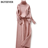 Autumn Winter Thicken Knitted 2 Pieces Set Women Turtleneck Pullover Sweater & Wide Leg Pants 2021 Sweater Set