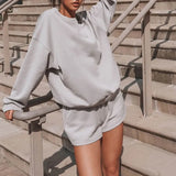Autumn New Fashion Solid Color Long Sleeve Suit 2022 Women's O-Neck Pullover + Shorts Two-piece Spring Casual Loose