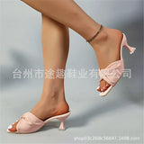 Breakj Fairy Wind Wrinkled Slippers Women 2025 New Summer Word With Fine Square Head Cold Slippers Large
