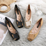 Womens Shoes 2022 New Ballet Flats Women Square Toe Buckle Elegant PU Leather Solid Flats Shoes 43 Ladies Boat