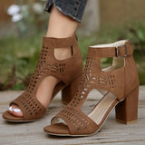 Thick Heel Fish Mouth Hollow Out After Hollow Out Fashion Outside Banquet Hook Buckle After Zipper Fashion High Heel Thick Heel
